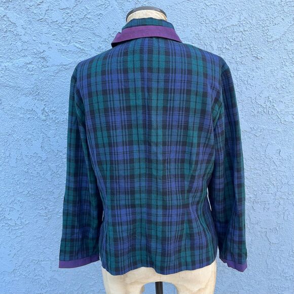 Vintage Plaid Cardigan Retro 1930s vibe Shacket in Blue and green Size 10 petite - Picture 3 of 7